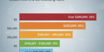Illustration of 2026 tax brackets with rising income levels and corresponding tax rates.