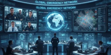 Advanced emergency communication center with real-time data displays