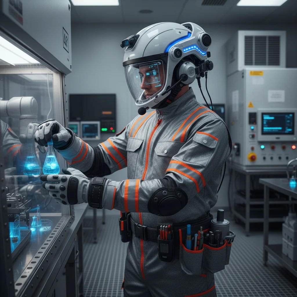 Worker demonstrating advanced PPE usage in a safe environment
