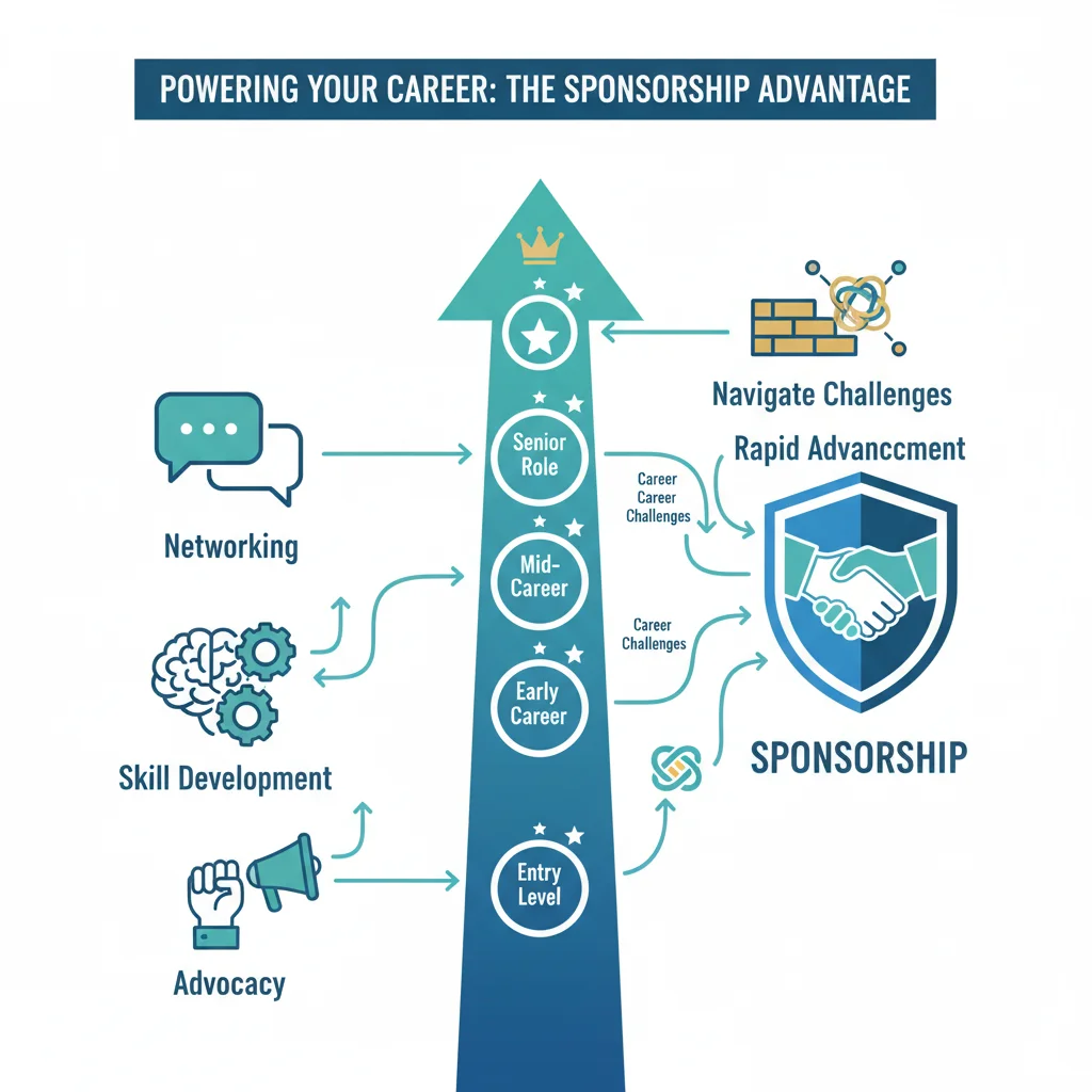 Infographic illustrating career path acceleration with sponsorship benefits.