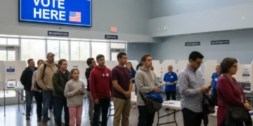 Citizens casting ballots at a diverse polling station for the 2026 US Electoral Process.