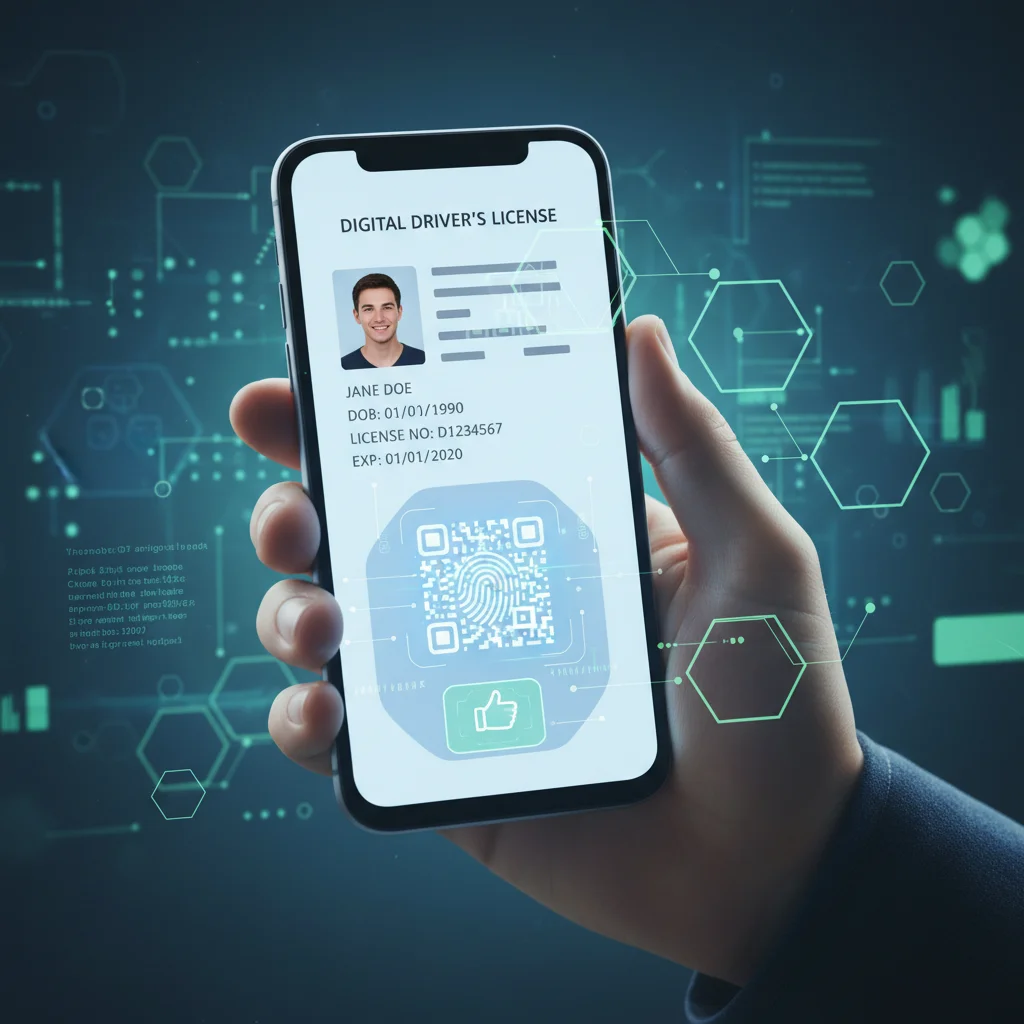 Digital driver's license on a smartphone, representing enhanced security features and future identification technology.