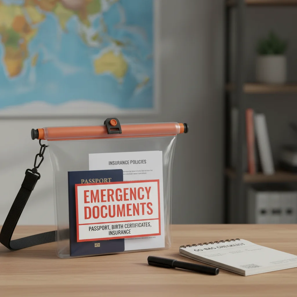 Waterproof container safeguarding important family documents for emergencies.