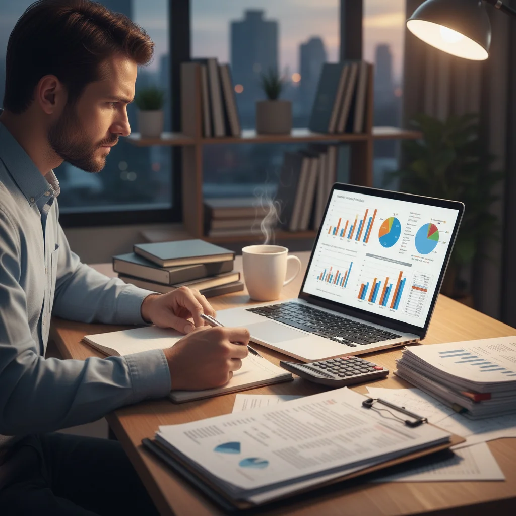 Individual analyzing financial data to optimize tax savings strategies.