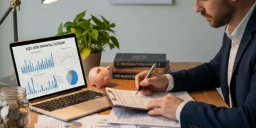 Person reviewing financial documents and laptop, optimizing budget for inflation in early 2026