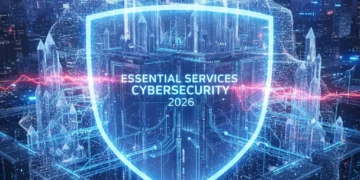 Futuristic secure data center representing critical infrastructure cybersecurity.