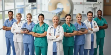 Healthcare professionals demonstrating essential service job growth