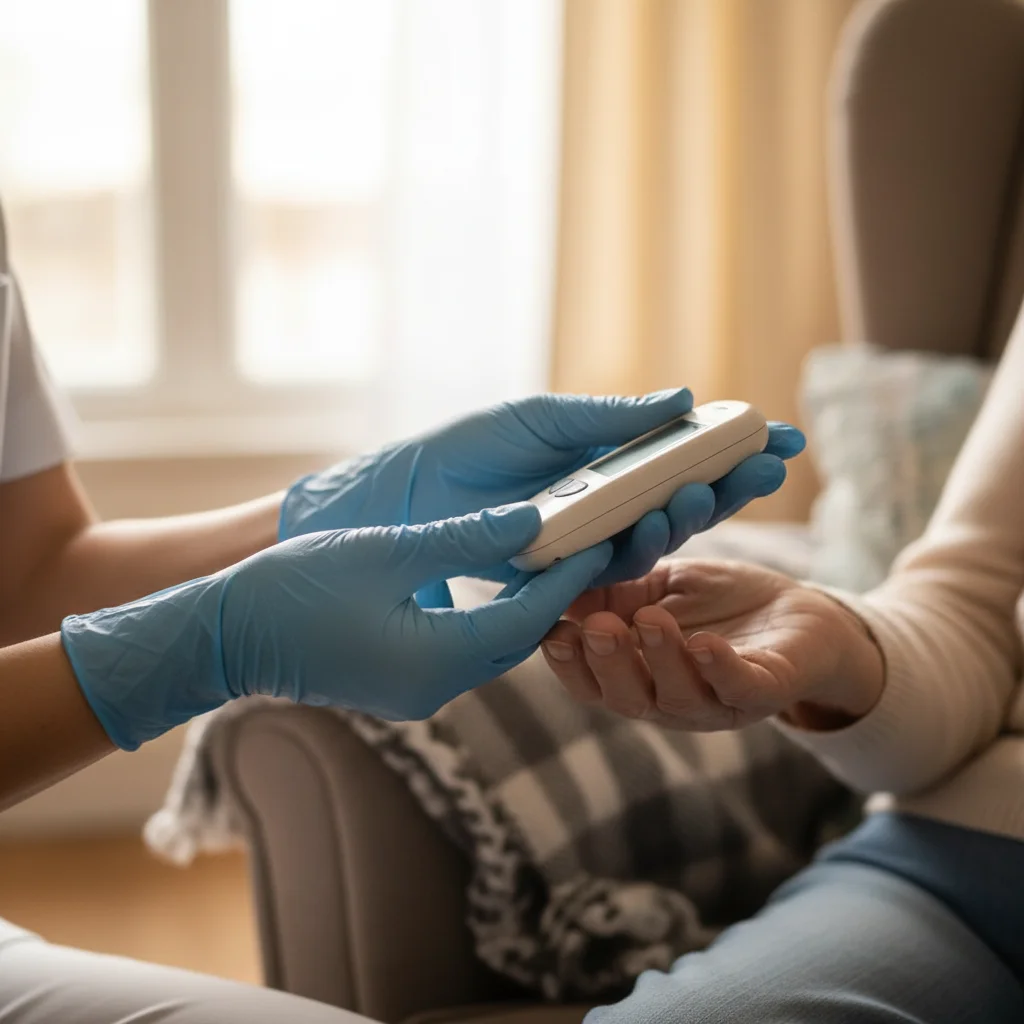 Healthcare support worker assisting elderly patient