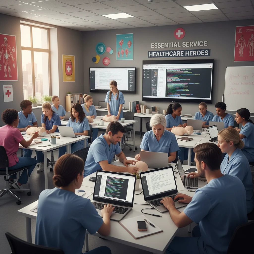 Adult students learning healthcare support skills