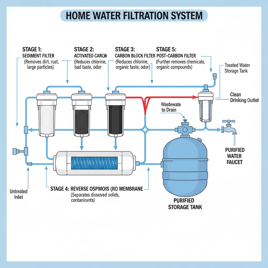 Diagram of multi-stage home water filtration system