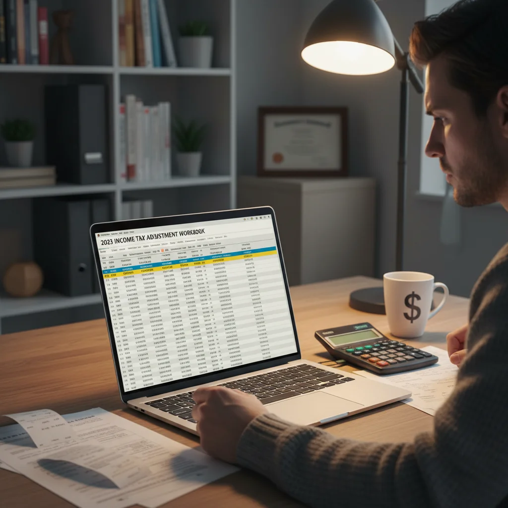 Individual reviewing income tax forms for 2026 tax adjustments