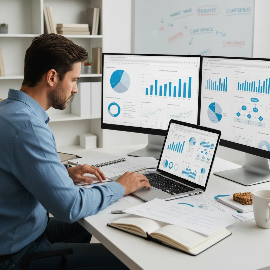 Individual researching market salary data for negotiation