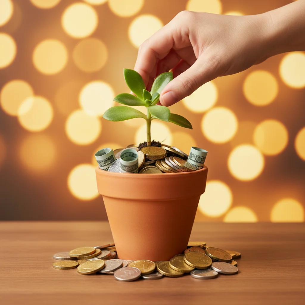 Hand planting money, symbolizing financial growth and high yields
