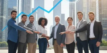 Newcomers celebrating financial success and a high credit score in the US