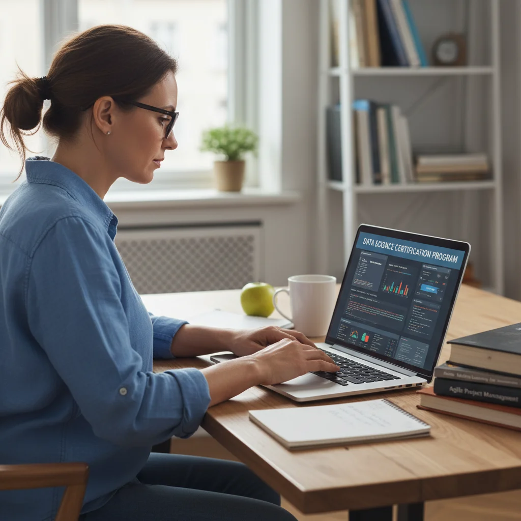 Mid-career professional engaging in online learning for skill adaptation