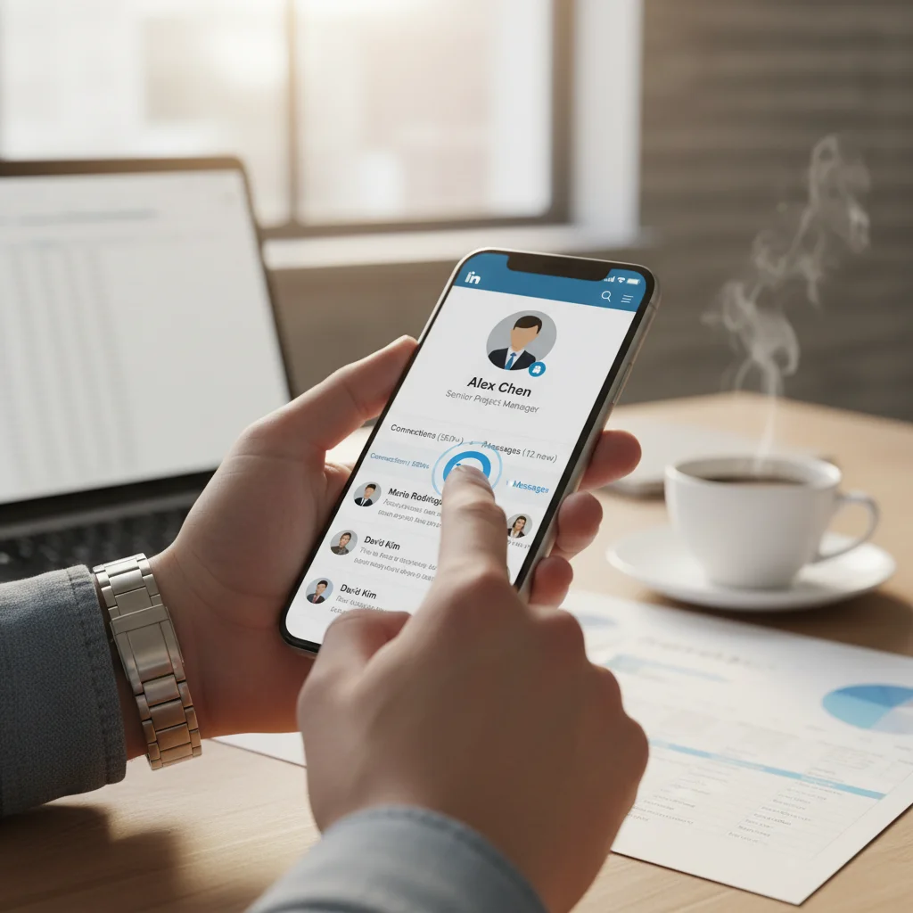 Person actively engaging in online professional networking on LinkedIn