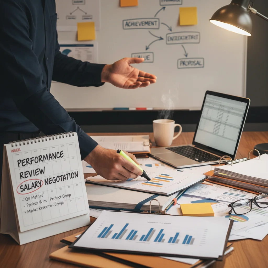 Detailed preparation for performance review and salary negotiation