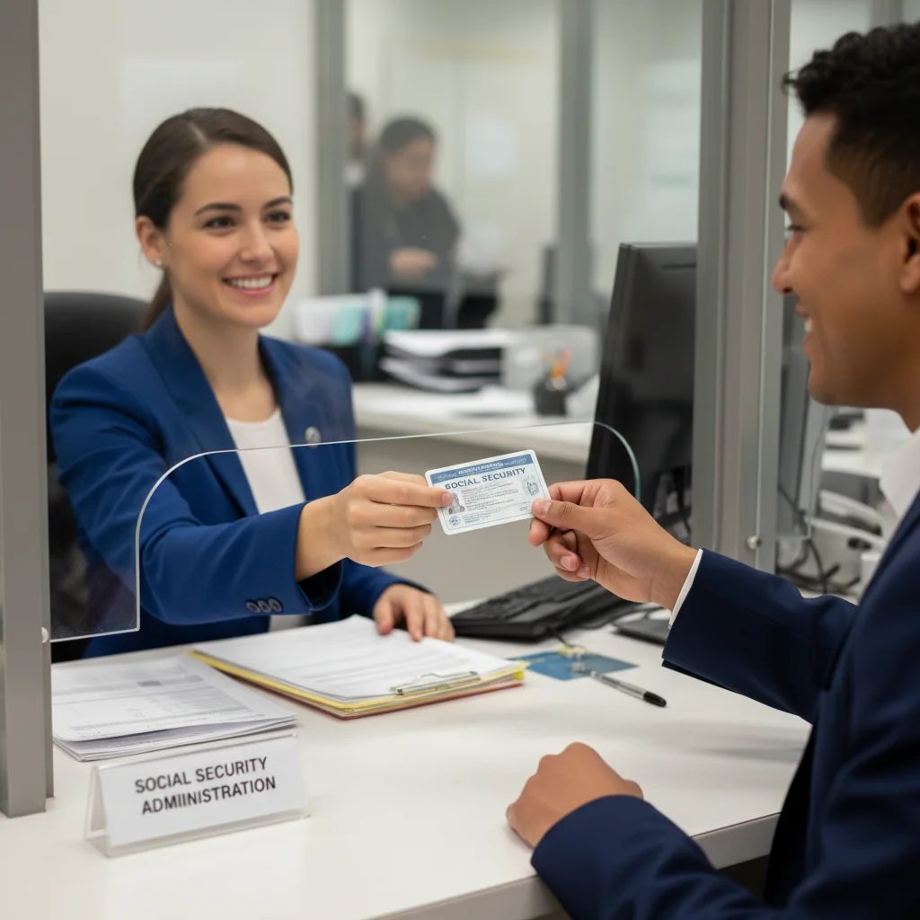 New arrival receiving their official Social Security card in 2026.