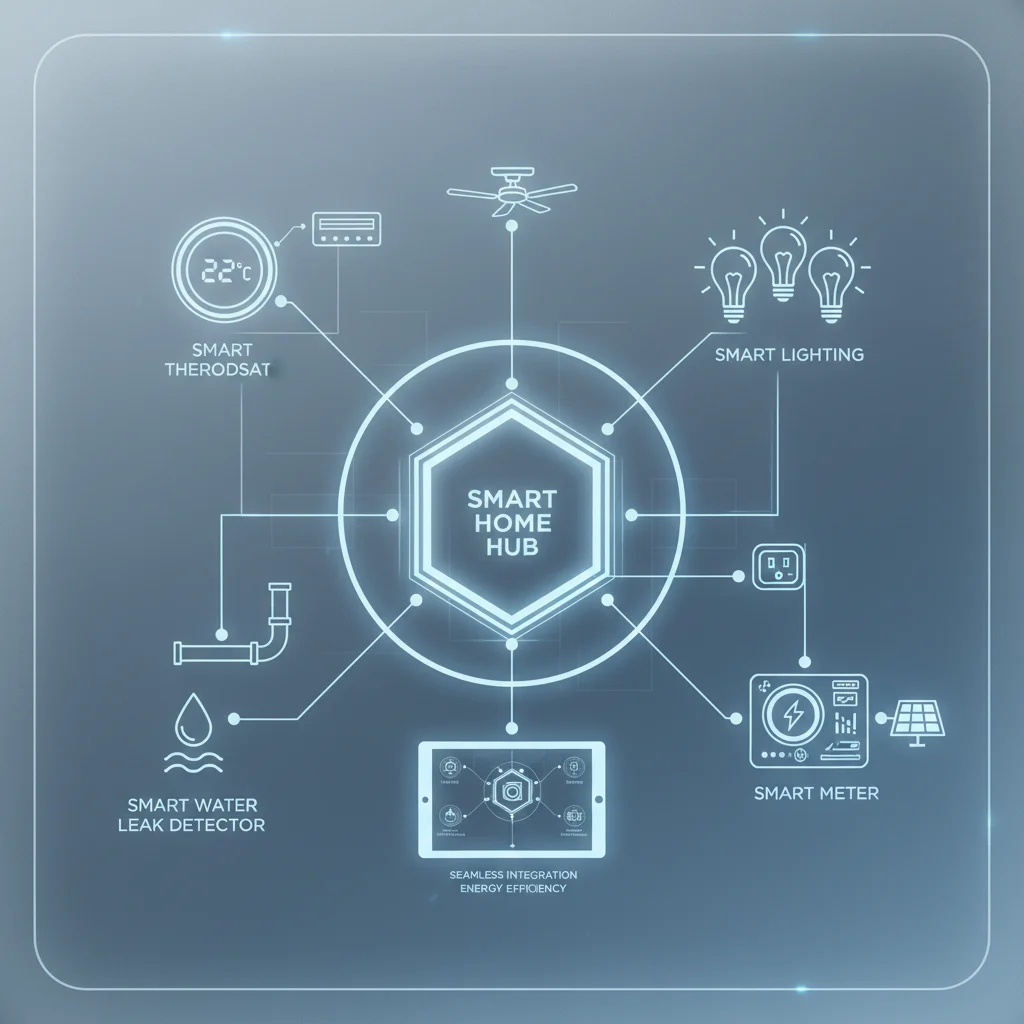 Diagram of integrated smart home utility ecosystem with connected devices