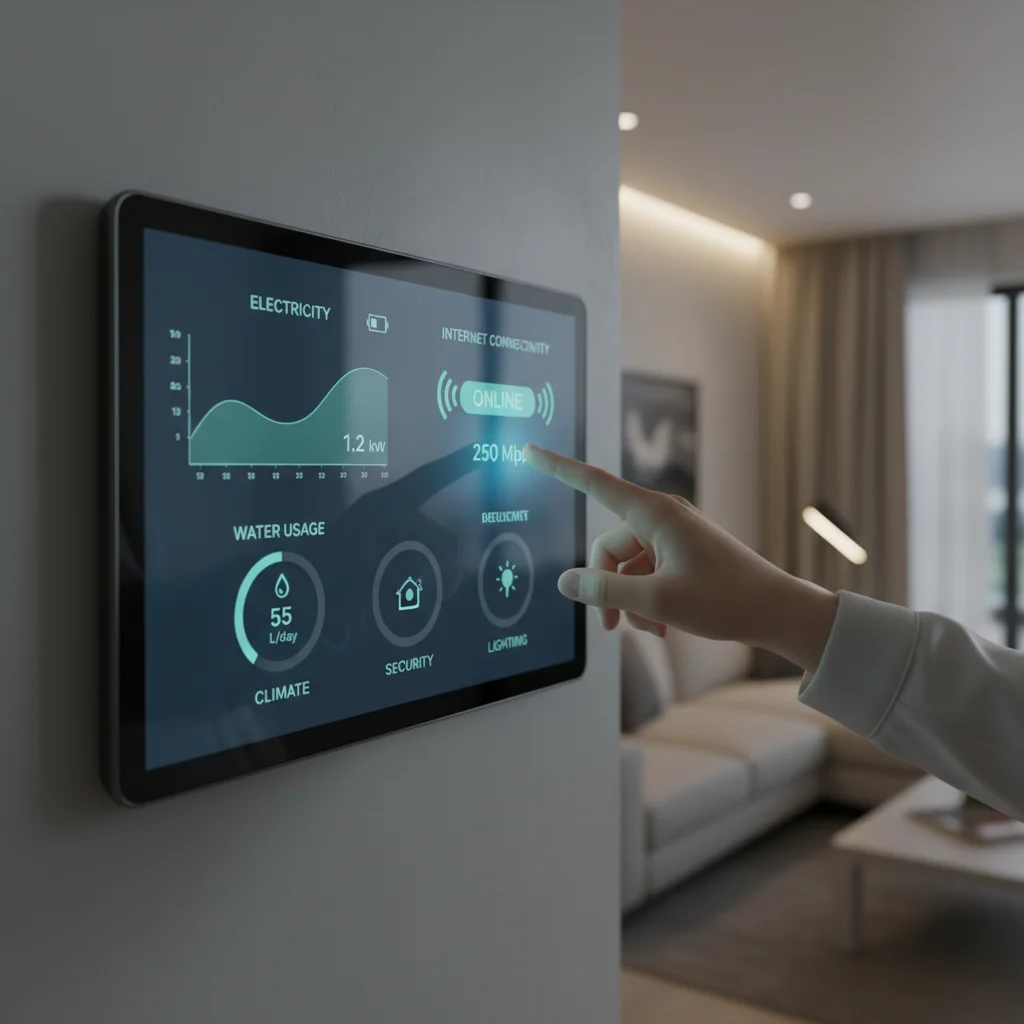 Person monitoring smart home utility services on a control panel