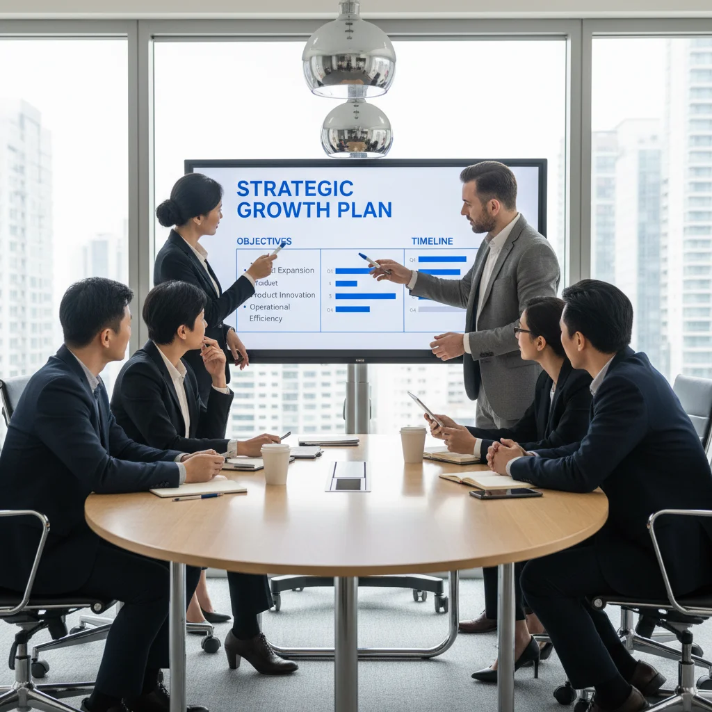Team collaborating on a strategic 90-day career progression plan