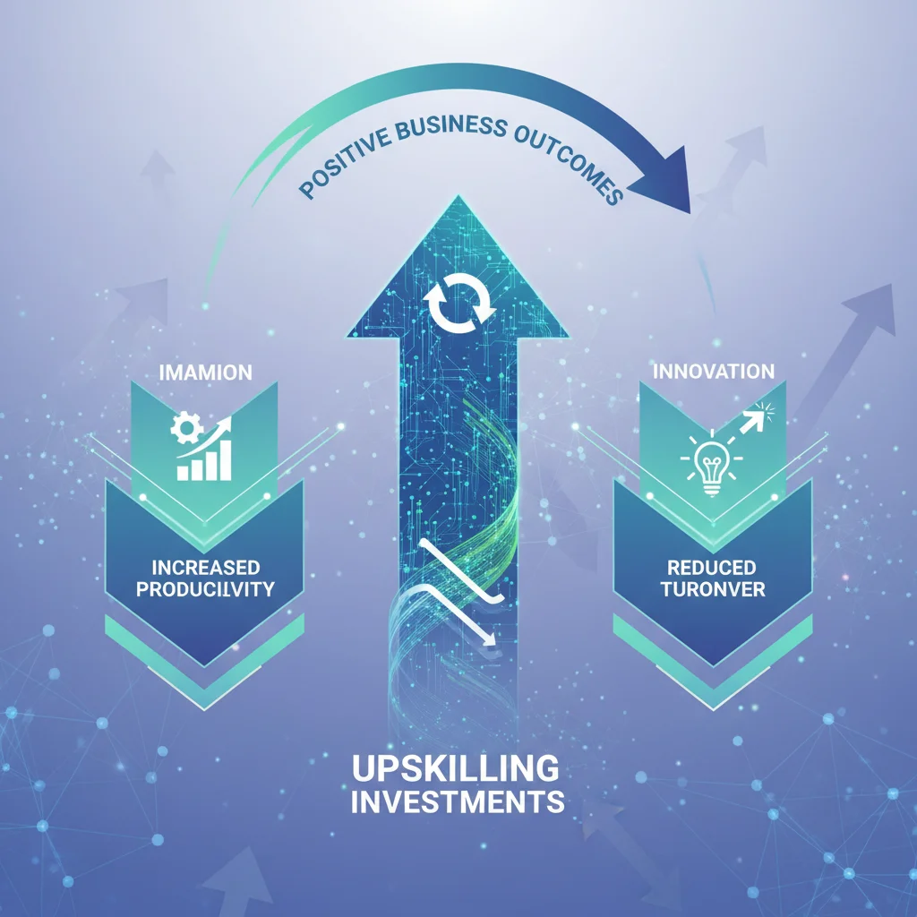 Infographic illustrating business benefits and ROI of upskilling programs.