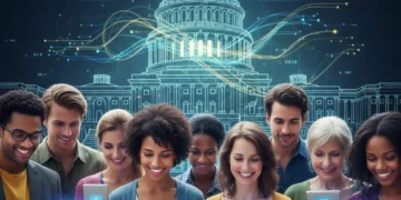 People using digital banking apps on devices, illustrating modern US banking systems.