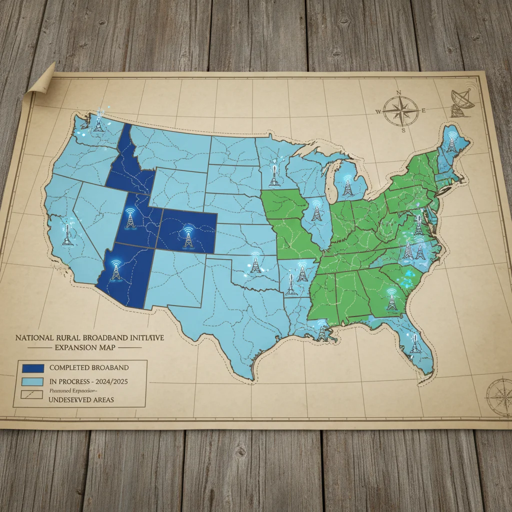 Map of US showing rural broadband expansion projects and infrastructure