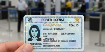 Modern US Driver's License with REAL ID star, symbolizing new 2026 regulations and travel readiness.