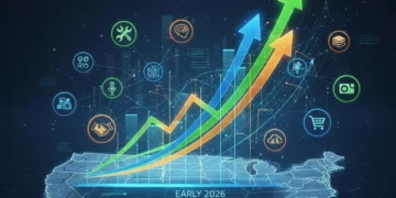 Dynamic illustration of US job market trends and career growth in 2026