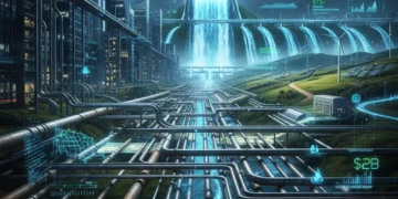 Modernized water pipelines and digital monitoring systems, symbolizing US water infrastructure investment and reliability in 2026.