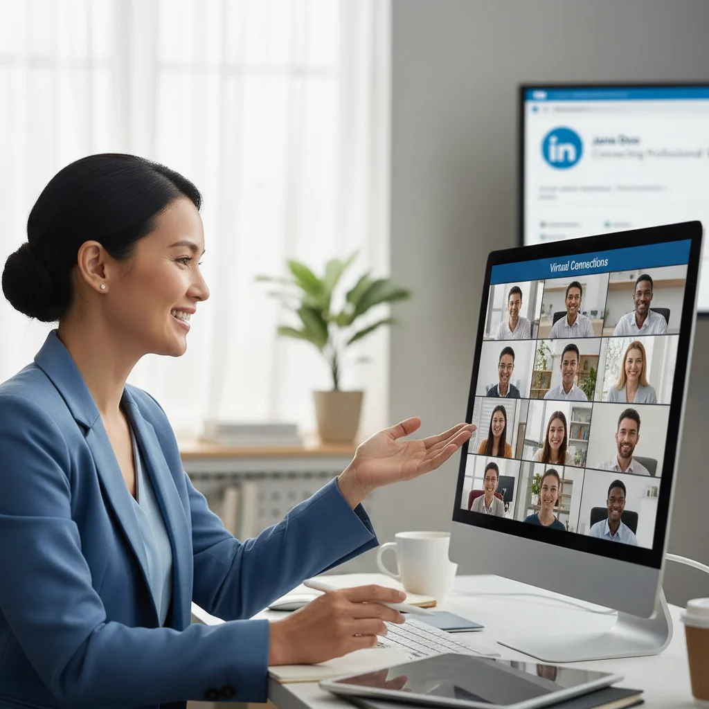Professional actively participating in a virtual networking event