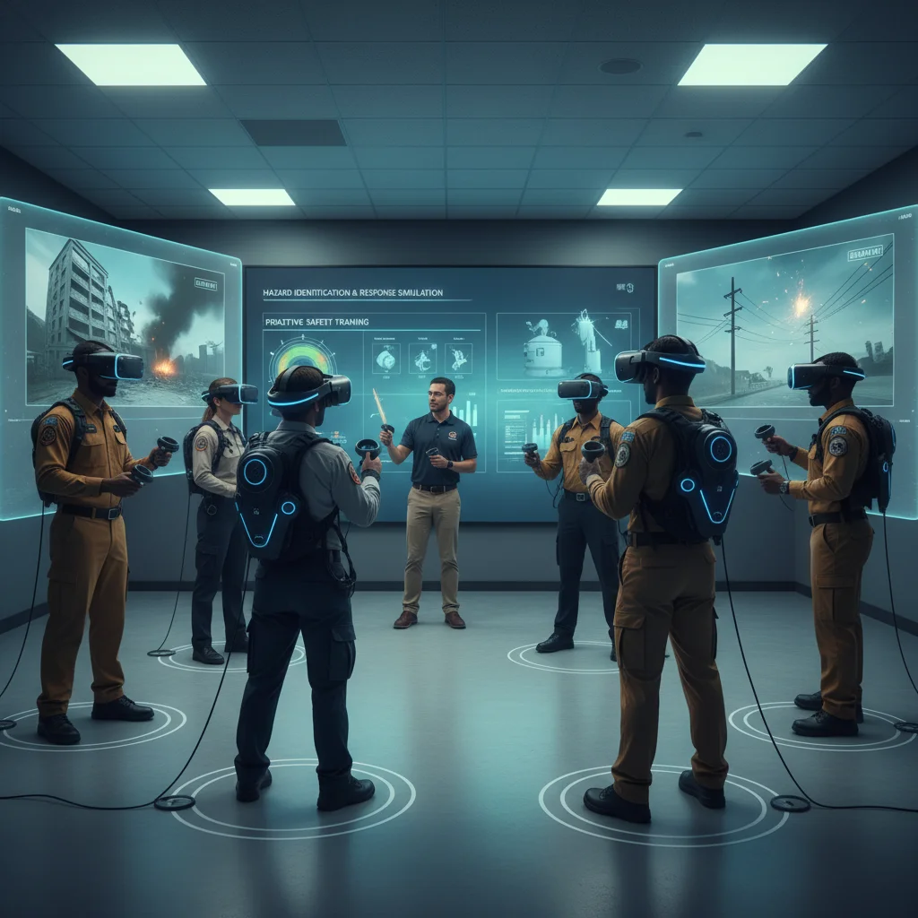 Essential workers undergoing virtual reality safety training