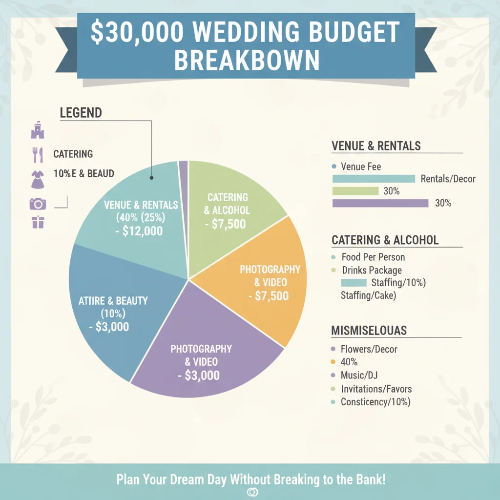 Infographic showing detailed budget breakdown for a ,000 wedding