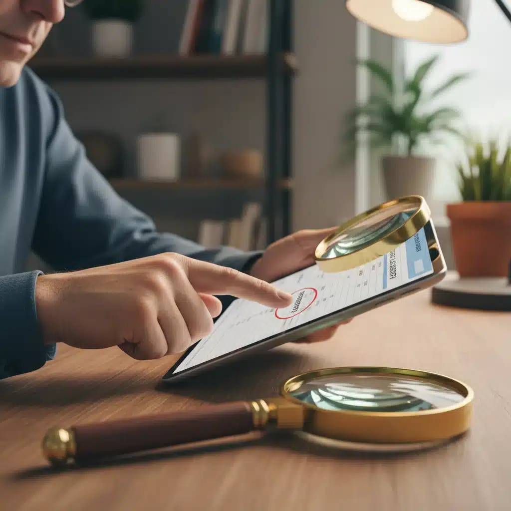 Person reviewing credit report on tablet, identifying errors