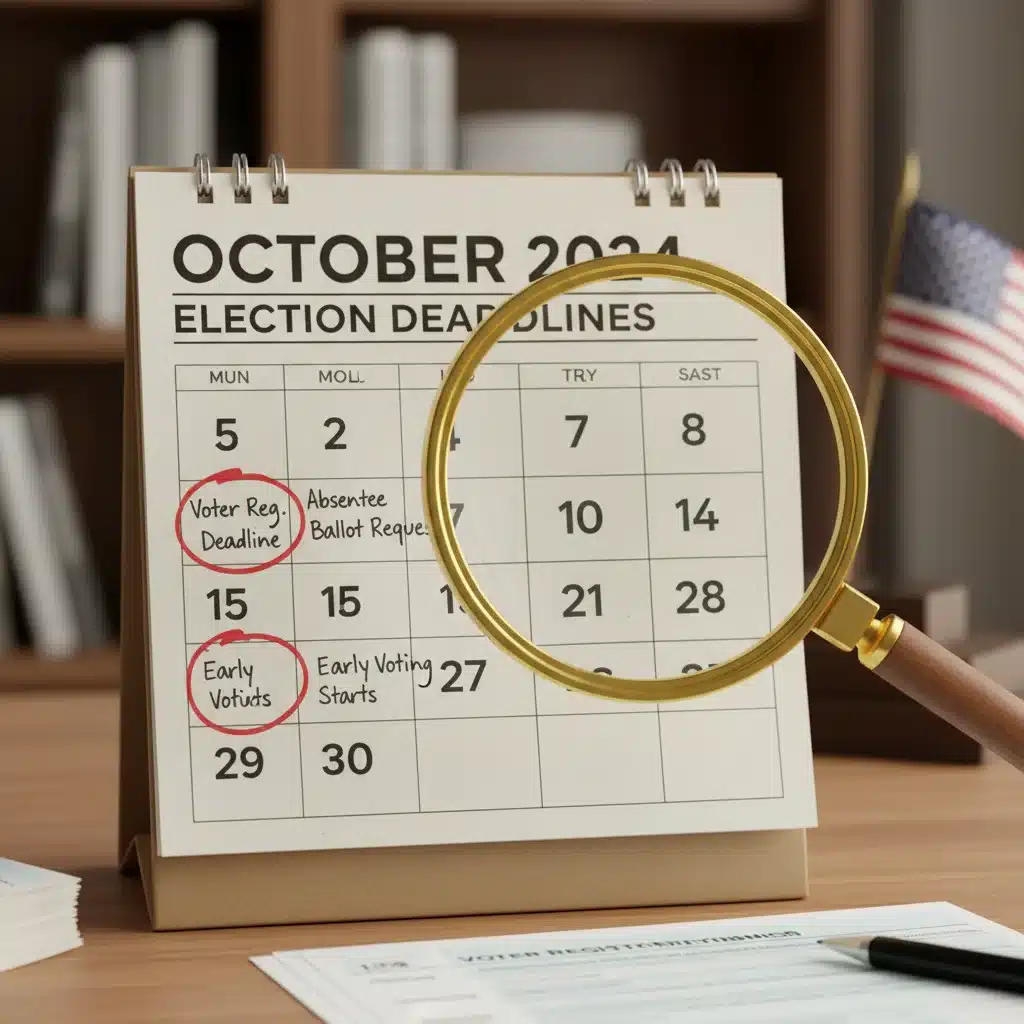 Calendar highlighting important voter registration deadlines.