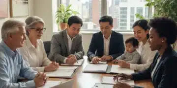 Family discussing estate planning documents with a financial advisor for 2026