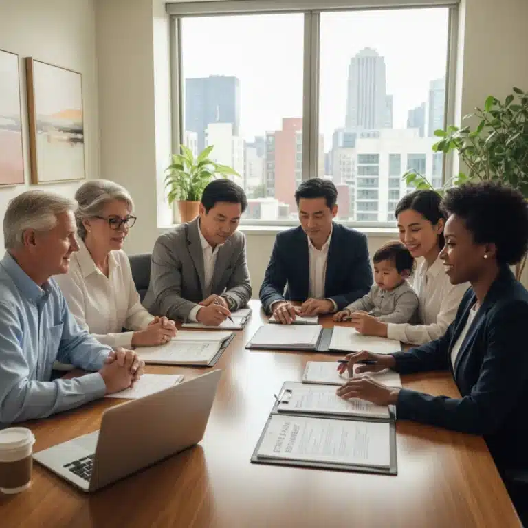 Family discussing estate planning documents with a financial advisor for 2026