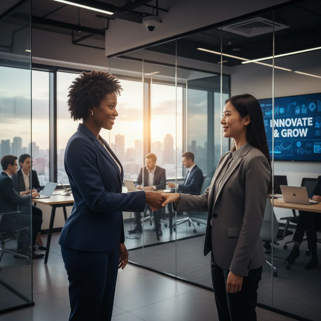 Executive sponsoring rising talent in dynamic corporate setting