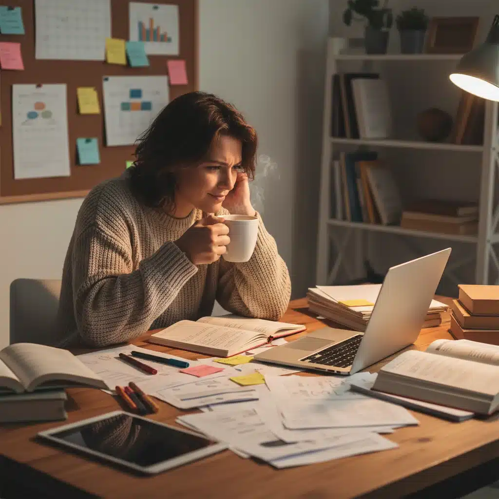 Individual preparing meticulously for a performance review, reviewing notes and achievements.