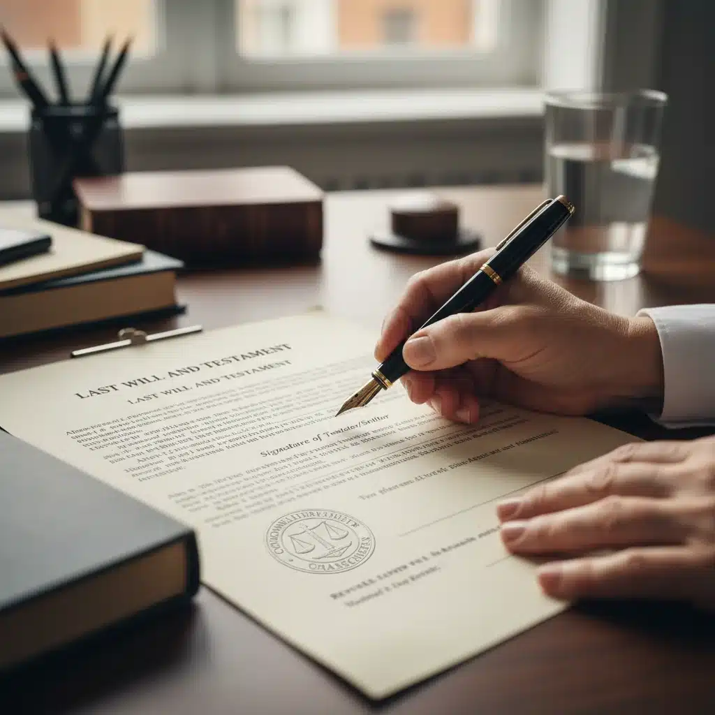 Signing a legal will document for estate planning