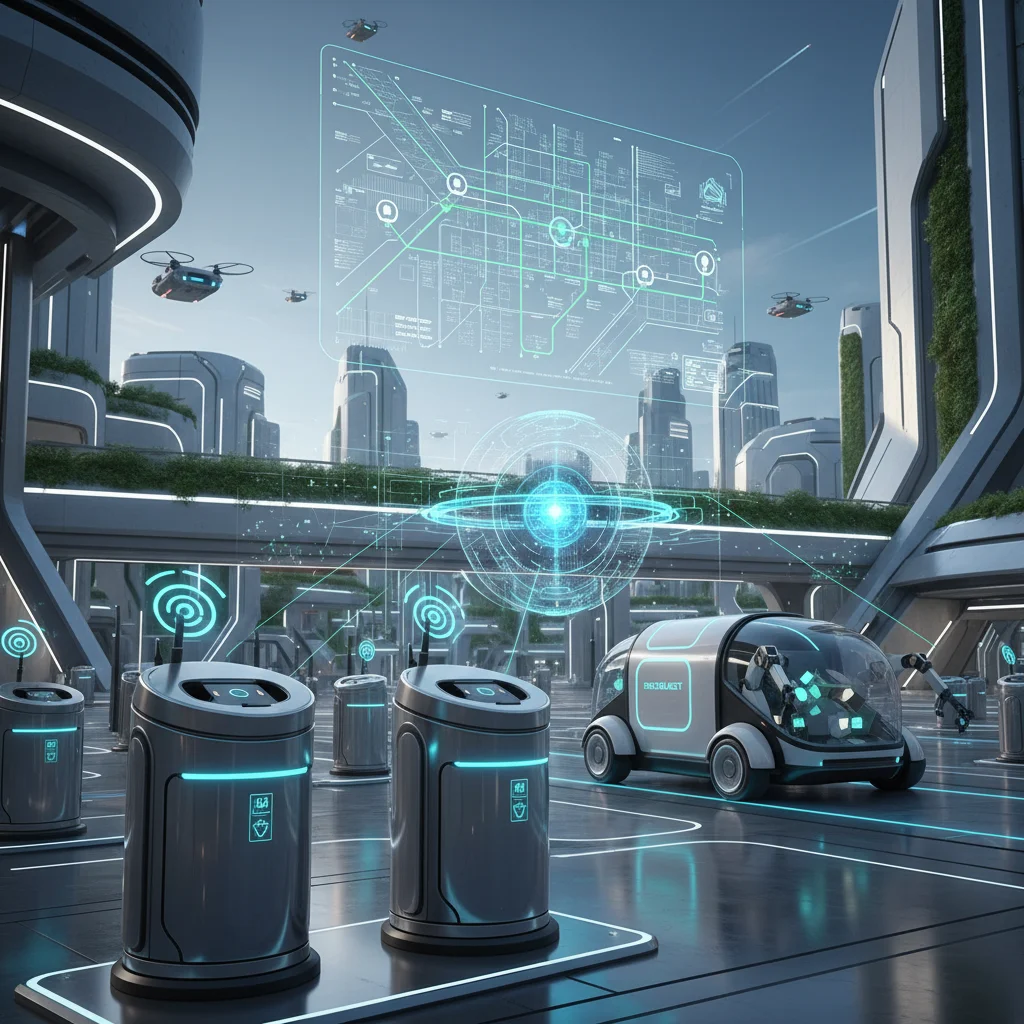 Smart waste collection system with sensor-enabled bins and optimized routes.