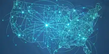 Digital network connecting U.S. regions, symbolizing widespread broadband expansion