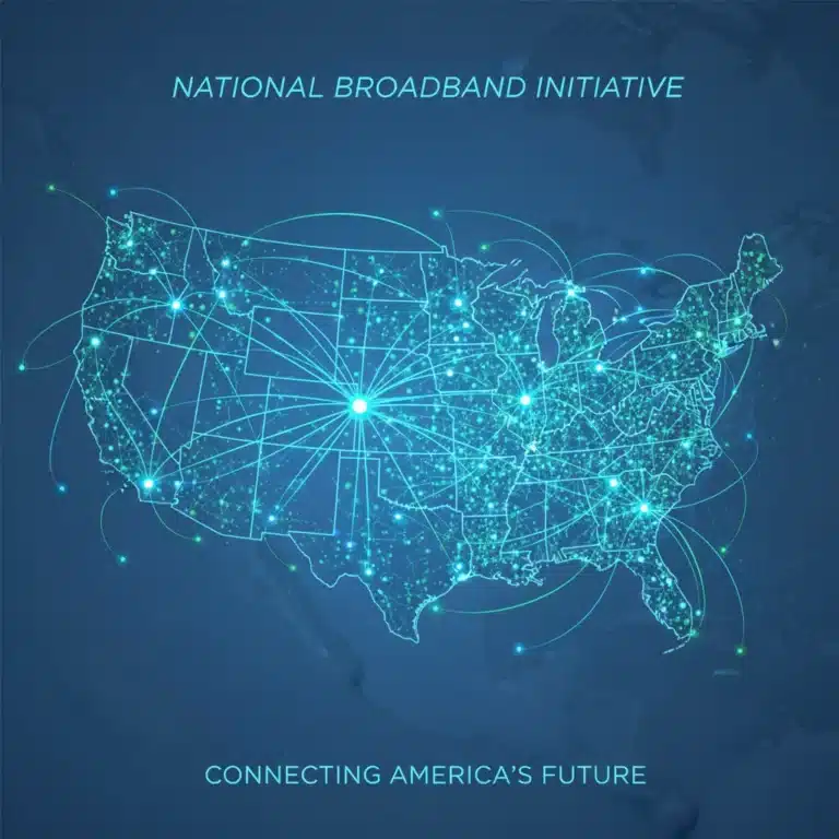 Digital network connecting U.S. regions, symbolizing widespread broadband expansion