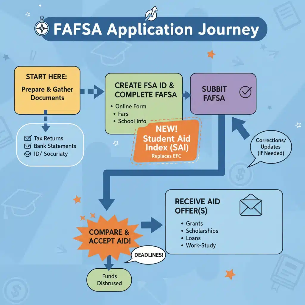 Infographic detailing the FAFSA application process steps