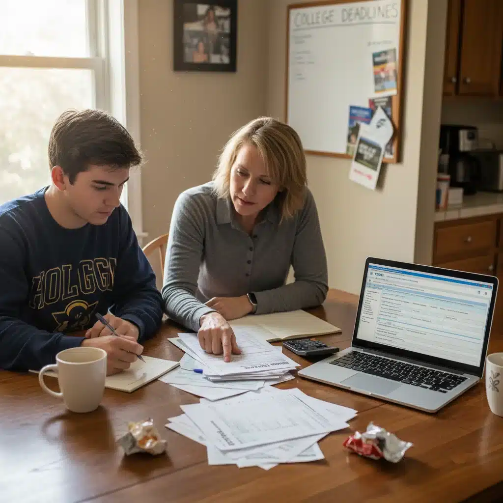 Parent and student reviewing FAFSA application documents