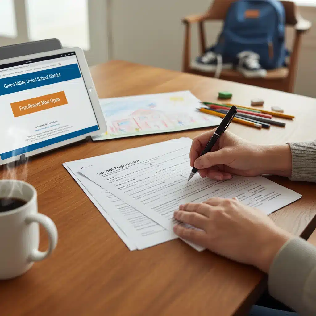 Parents filling out registration forms for US public schools.