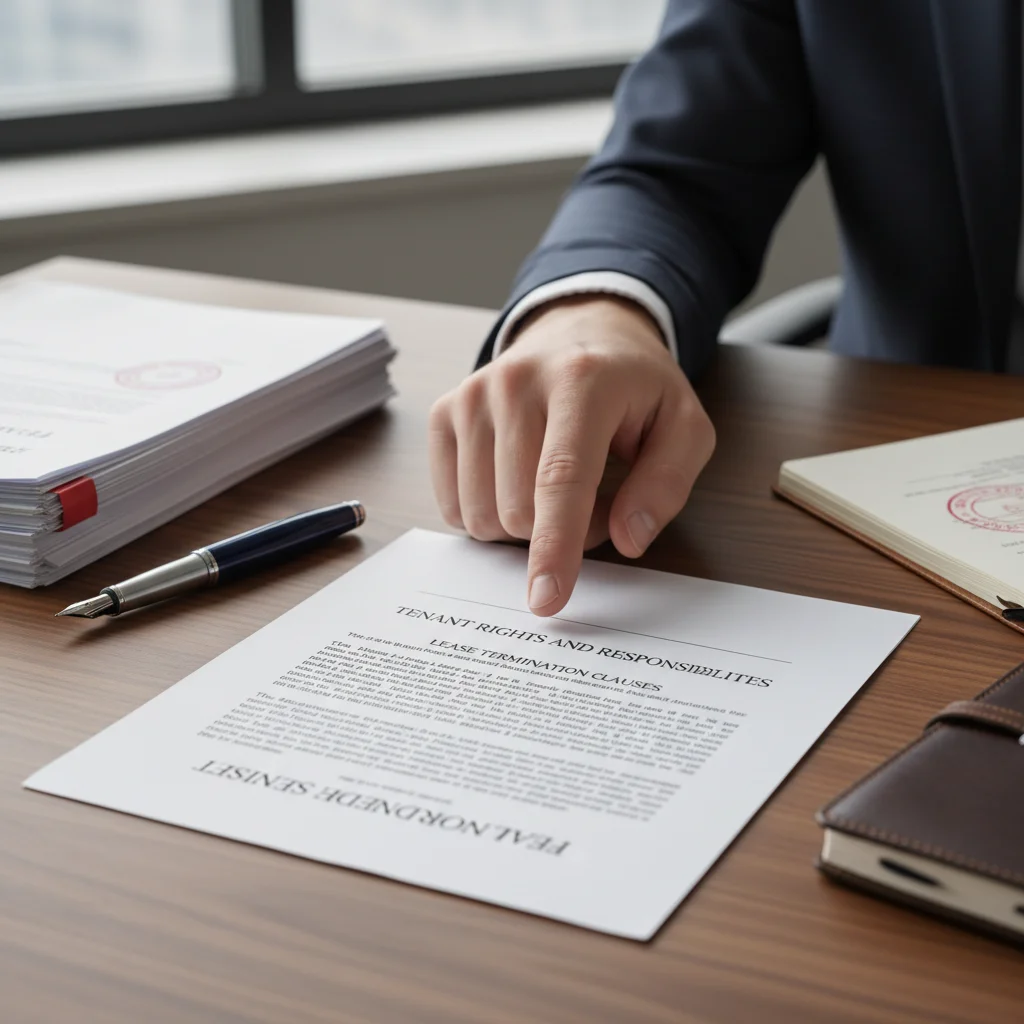 Hand pointing to tenant rights section of housing regulations document
